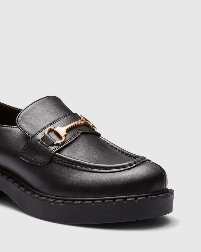 Women NOVO Shoes ELIAS Black Smooth Loafers Casuals