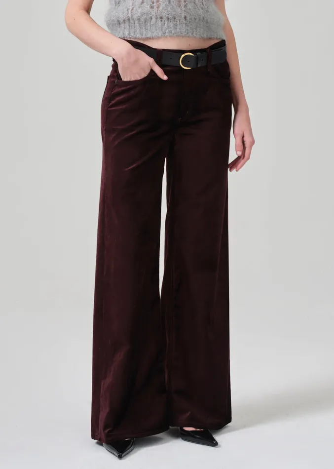Women Pants Citizens Of Humanity Lolli Mid Rise Baggy Velvet In Burgundy