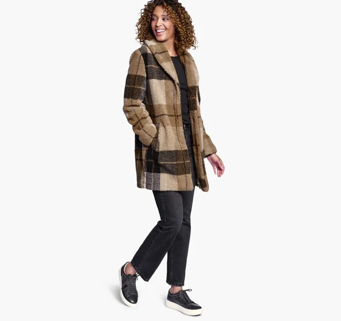 Women Plaid Teddy Coat Brownblack JohnstonandMurphy Coats Jackets and Vests Women Plaid Teddy Coat Brownblack JohnstonandMurphy Coats Jackets and Vests