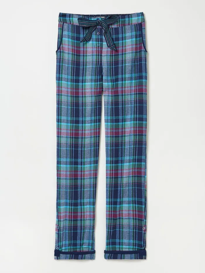 Women Pyjamas and Nightwear Fat Face Eva Blue Navy Sparkle Check 100 Cotton Pyjama Bottoms