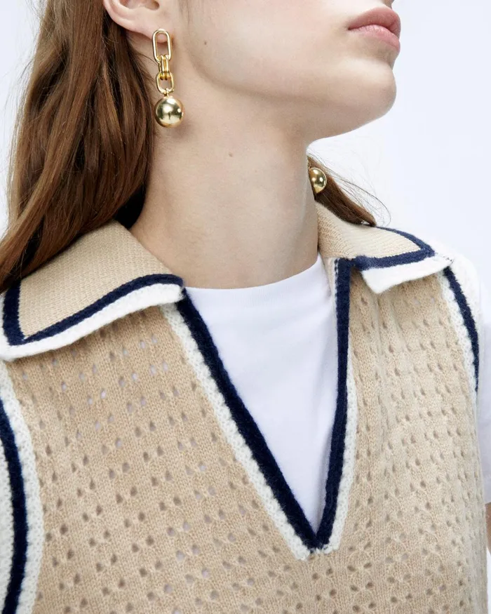 Women Sleeveless Sweaters From Future Polo Neck Sleeveless Sweater Beige