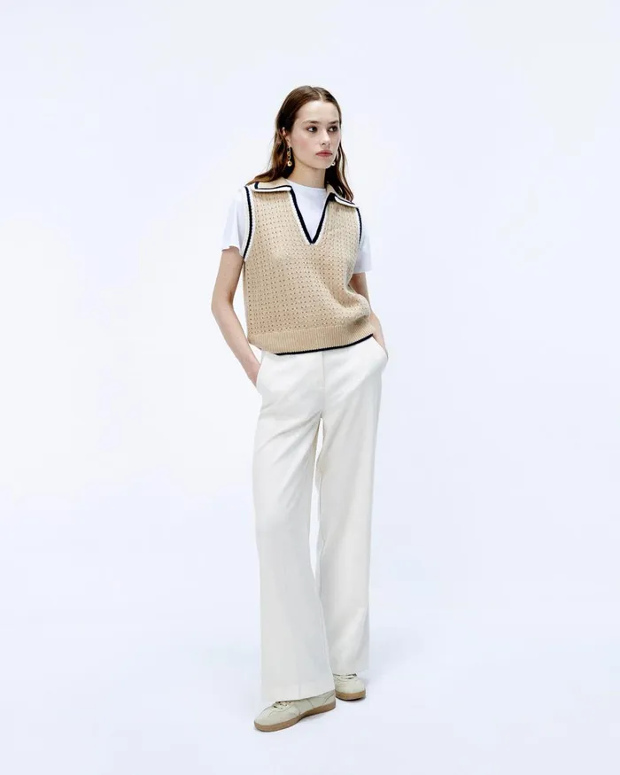 Women Sleeveless Sweaters From Future Polo Neck Sleeveless Sweater Beige