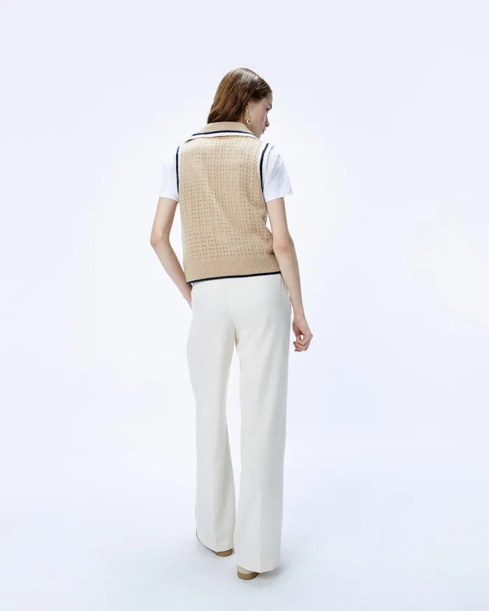 Women Sleeveless Sweaters From Future Polo Neck Sleeveless Sweater Beige