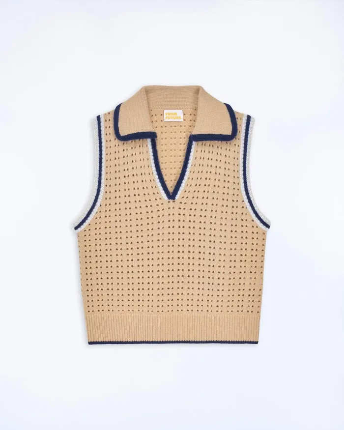 Women Sleeveless Sweaters From Future Polo Neck Sleeveless Sweater Beige