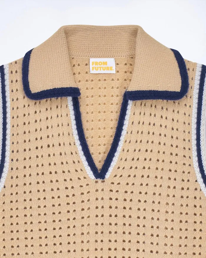 Women Sleeveless Sweaters From Future Polo Neck Sleeveless Sweater Beige