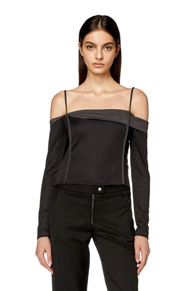 Women TDraper Black Diesel Tshirts And Tops
