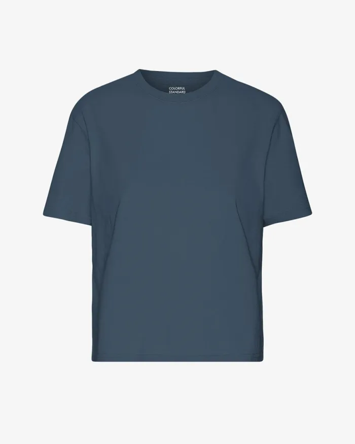 Women TShirts Colorful Standard Organic Boxy Crop Tee Petrol Blue