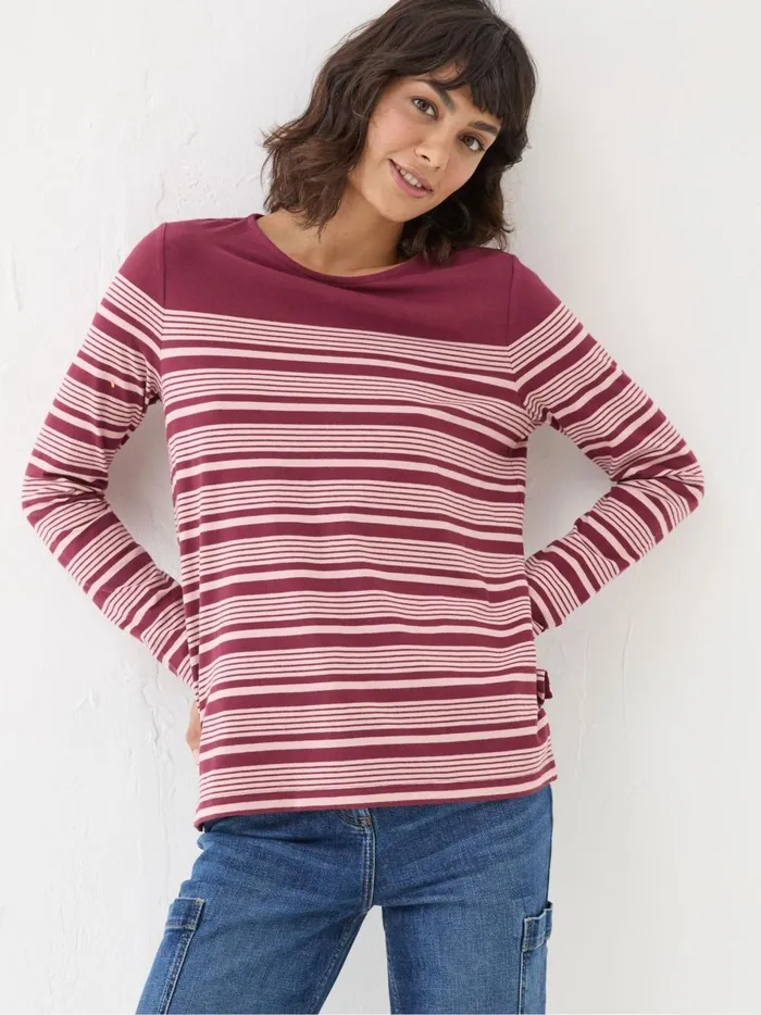 Women Tops and TShirts Fat Face Bex Red Stripe Button Back Top