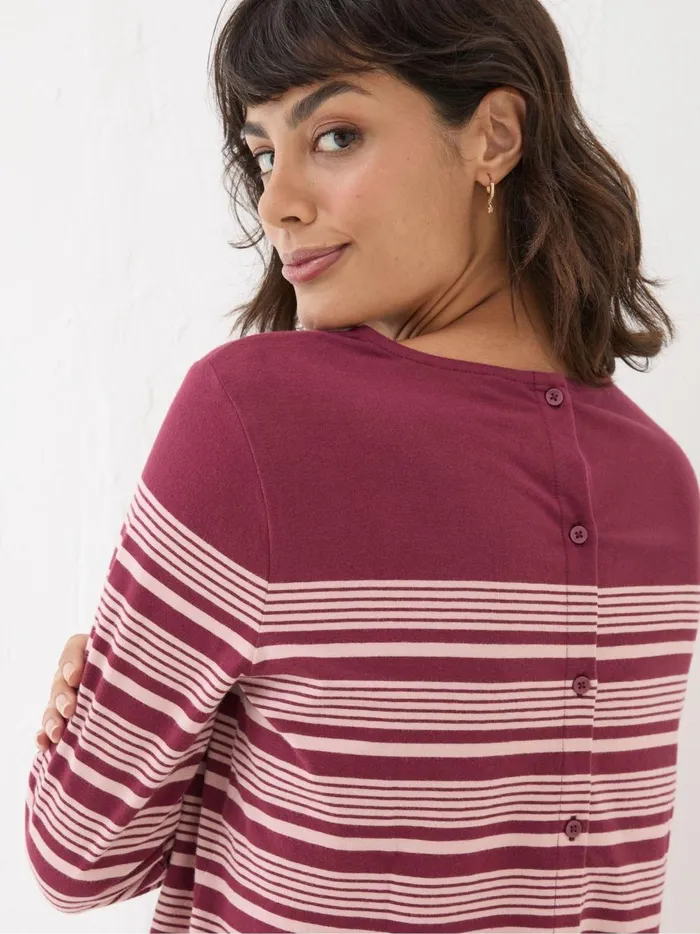 Women Tops and TShirts Fat Face Bex Red Stripe Button Back Top