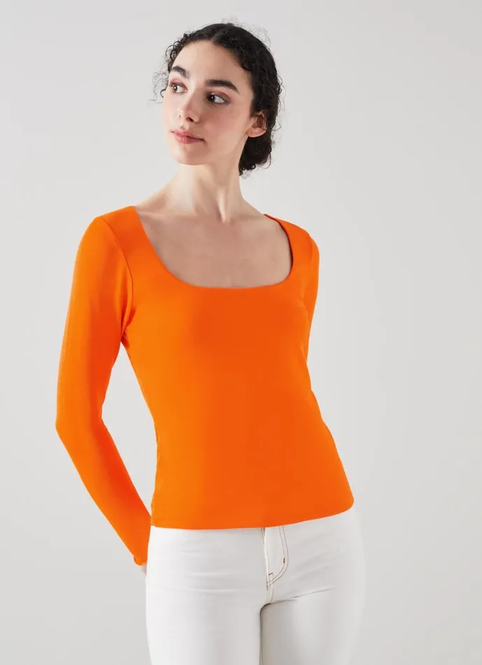 Women Tops LKBennett May Orange Square Neck Top With LENZING ECOVERO Viscose Orange