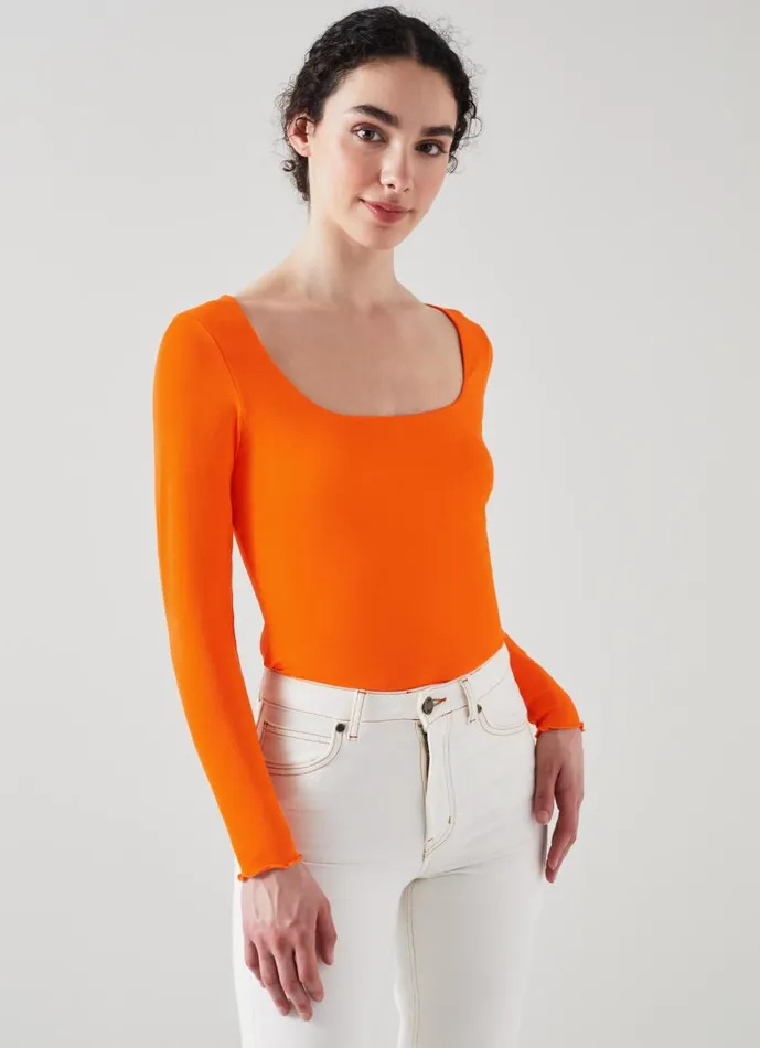 Women Tops LKBennett May Orange Square Neck Top With LENZING ECOVERO Viscose Orange